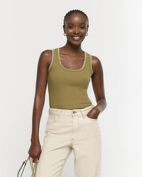 River Island - Khaki Whipstitch Tank Top - Lyst