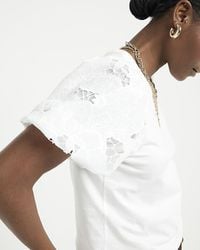 River Island - White Floral Puff Sleeve T-shirt - Lyst