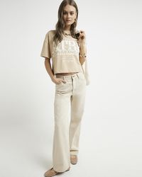 River Island - Brown Embossed Graphic Crop T-shirt - Lyst