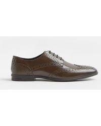 River Island - Brown Lace Up Leather Brogue Derby Shoes - Lyst
