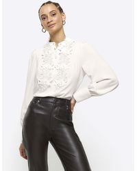 River Island - Cream Floral Long Sleeve Blouse - Lyst