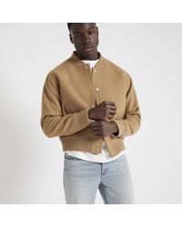 River Island - Beige Regular Fit Wool Blend Bomber Jacket - Lyst