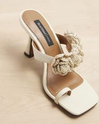 River Island - Cream Crochet Flower Strap Heeled Sandals - Lyst