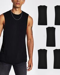 River Island - Black Multipack Muscle Tank Tops - Lyst