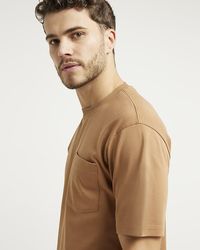 River Island - Brown Slim Fit Mercerised Cotton T-shirt - Lyst