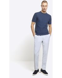 River Island - Blue Slim Fit Linen Blend Suit Trousers - Lyst