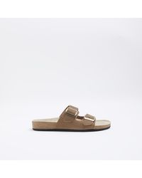 River Island - Brown Suede Double Strap Sandals - Lyst