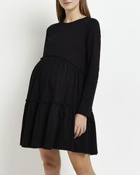 River Island - Maternity Black Long Sleeve Frill Mini Dress - Lyst