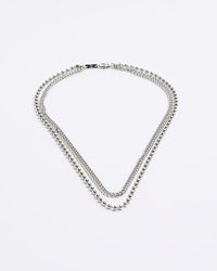 River Island - Silver Colour Ball Chain Multirow Necklace - Lyst