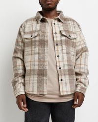River Island Synthetic Ecru Oversized Fit Check Long Sleeve River Island Synthetic Ecru Oversized Fit Check Long Sleeve