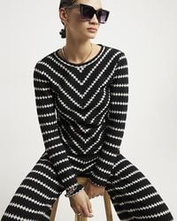 River Island - Black Crochet Stripe Long Sleeve Top - Lyst