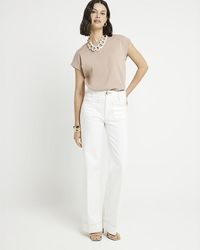 River Island - White High Waisted Wide Fit Jeans - Lyst