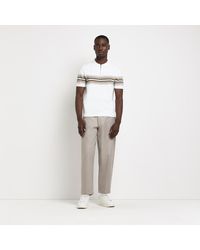 River Island - White Slim Fit Stripe Knitted Polo Shirt - Lyst