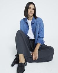 River Island - Blue Denim Cropped Shirt - Lyst