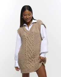 River Island - Petite Beige Knit Hybrid Jumper Mini Dress - Lyst