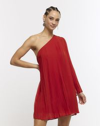 River Island - Red Plisse One Shoulder Shift Mini Dress - Lyst