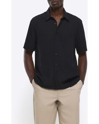 River Island - Black Regular Fit Textured Short Sleeve Shirt - Lyst