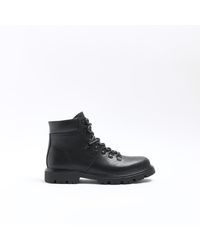River Island - Black Polished Hiker Boots - Lyst