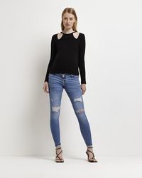 River Island - Blue Low Rise Ripped Maternity Skinny Jeans - Lyst