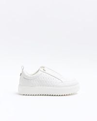 River Island - White Wide Fit Embossed Ri Monogram Trainers - Lyst
