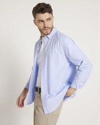 River Island - Blue Regular Fit Long Sleeve Oxford Shirt - Lyst
