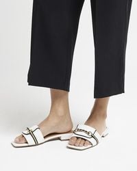 River Island - White Buckle Mule Sandals - Lyst
