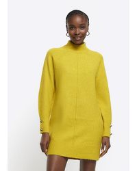 River Island - Yellow Knitted Cosy Jumper Mini Dress - Lyst