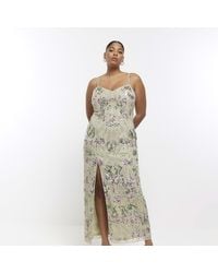 River Island - Plus Green Sequin Floral Bodycon Maxi Dress - Lyst