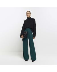 River Island - Green High Waisted Wide Leg Trousers - Lyst