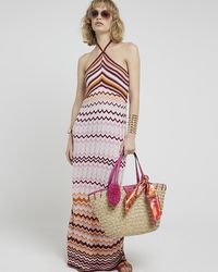 River Island - Pink Knit Stripe Bodycon Maxi Dress - Lyst