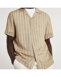 River Island - Ecru Stripe Short Sleeve Revere Shirt - Lyst