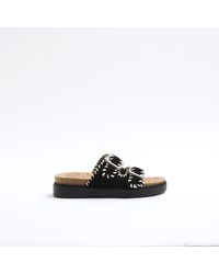 River Island - Black Stitched Double Buckle Sandals - Lyst