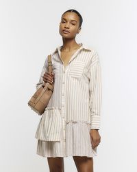 River Island - Linen Blend Stripe Mini Shirt Dress - Lyst