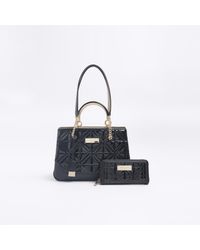 River Island - Black Quilted Chain Tote Bag And Purse - Lyst