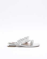River Island - Leather Ruffle Strap Sandals - Lyst