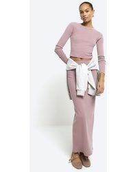 River Island - Pink Long Sleeve Ribbed Cropped Top - Lyst
