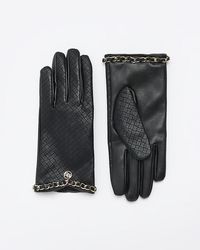 River Island - Black Chain Detail Faux Leather Gloves - Lyst