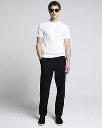 River Island - White Slim Fit Textured Knit T-shirt - Lyst