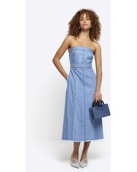 River Island - Bandeau Denim Midi Dress - Lyst