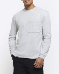 River Island - Grey Regular Fit Long Sleeve Pocket T-shirt - Lyst