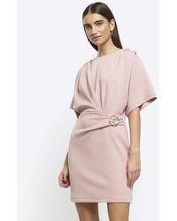 River Island - Pink Wrap Buckle T-shirt Mini Dress - Lyst