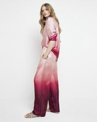 River Island - Pink Satin Ombre Wide Leg Trousers - Lyst