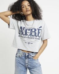 River Island - Graphic Print Boxy Cropped T-shirt - Lyst