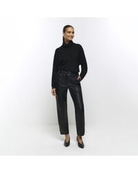 River Island - Faux Leather Straight Leg Trousers - Lyst