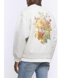 River Island - Beige Regular Fit Floral Graphic Sweatshirt - Lyst