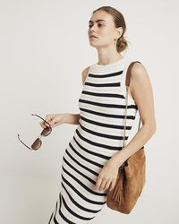 River Island - Navy Crochet Stripe Bodycon Midi Dress - Lyst