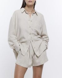 River Island - Beige Oversized Shirt With Linen - Lyst