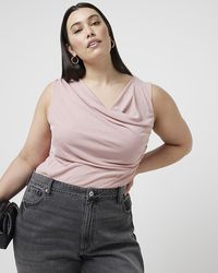 River Island - Plus Pink Cowl Neck Tank Top - Lyst