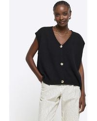 River Island - Knit Button Up Tank Top - Lyst
