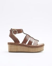 River Island - Brown Gladiator Flatform Sandals - Lyst